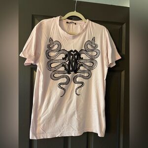 Roberto Cavalli Pink Short Sleeve Tee with snakes